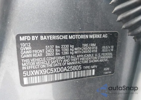 2013 BMW X3 xDrive28I z USA, uszkodzony, nr VIN 5UXWX9C5XD0A25805